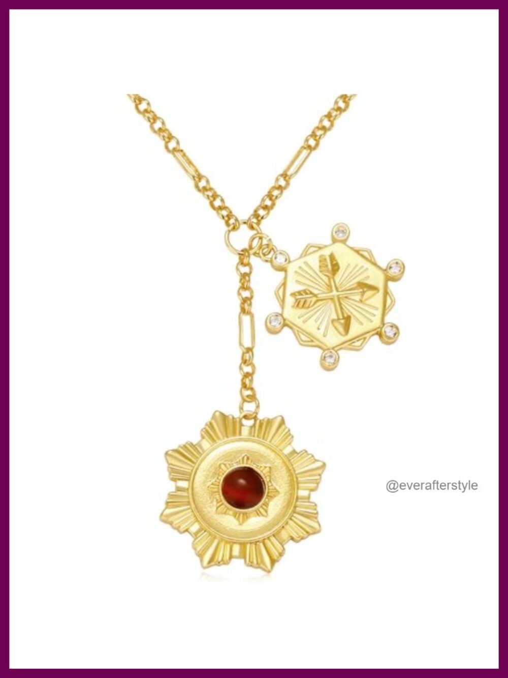 Chunky Gold Plated Sun Coin Pendant Necklace for Women, 18K Waterproof